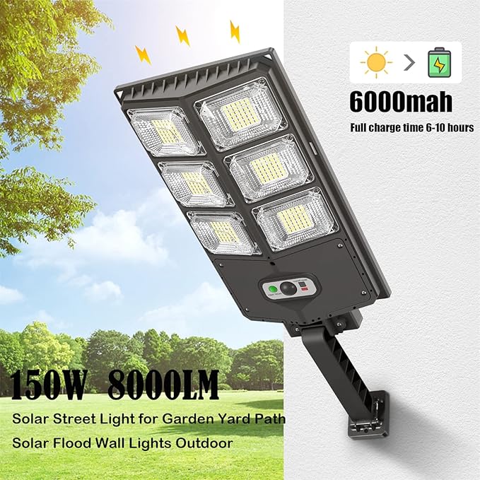 150W Solar Lights Outdoor Waterproof, 8000LM LED Solar Flood Lights Outdoor Motion Sensor with Remote, 3 Modes Solar Lights for Outside Yard, Garden, Path & Parking Lot-2PACK