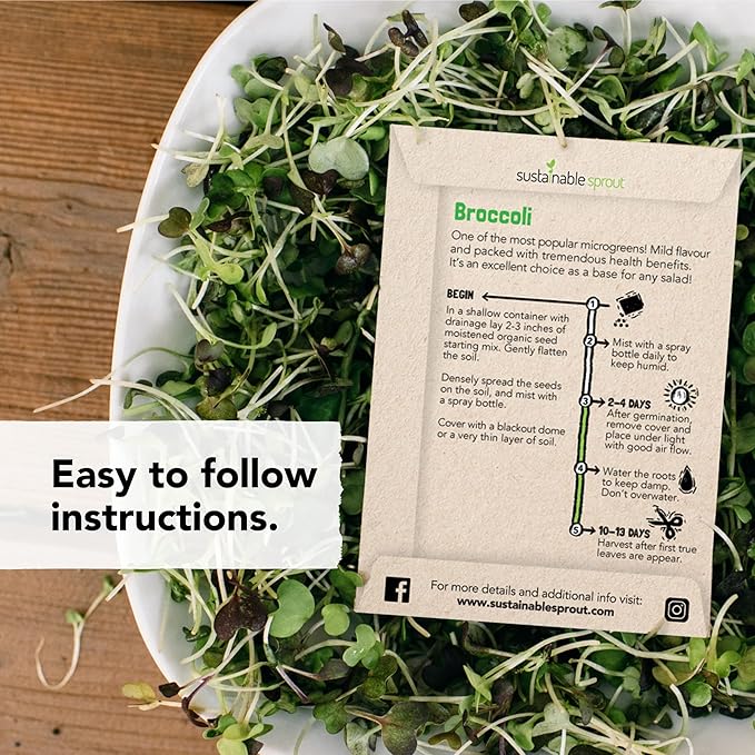 Microgreens Seeds Growing Kit: 5 Micro Green Variety Pack, Broccoli, Beets, Arugula, Spicy, Mild Mix, 100% Non GMO Sprouting Seeds, Organic Microgreen Seed Planting Indoor Garden by Sustainable Sprout