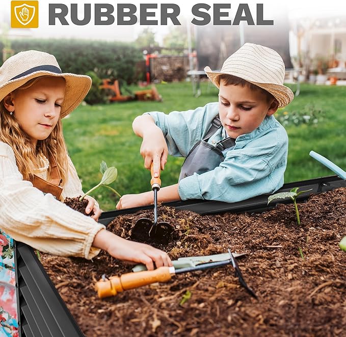 DWVO 6 x 3 x 2 FT Raised Garden Bed Kit, Outdoor Galvanized Flower Bed with Gloves, Large Metal Planter Box for Vegetables, Flowers, Herbs, Fruits, Black