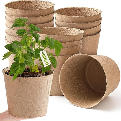 Karenhi 16 Pcs Peat Pots 6 Inch Biodegradable Organic Seed Starting Pots with Drainage Holes Round Nursery Plants for Vegetables, Herbs, Flowers Indoor Garden Germination