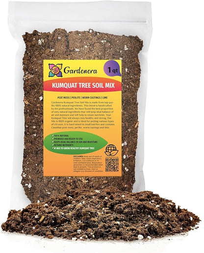 Gardenera's Premium Kumquat Soil Mix - Quick Drain Potting Soil for Growing and Repotting Citrus Japonica - 1 Quart
