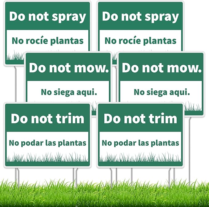 Suzile 6 Pcs Do Not Mow Do Not Spray Do Not Trim Yard Sign with Metal Stakes Bilingual Plant Signs 11.81 x 15.75 Inch Double Sided Corrugated Plastic Garden Markers for Lawn Garden Plants