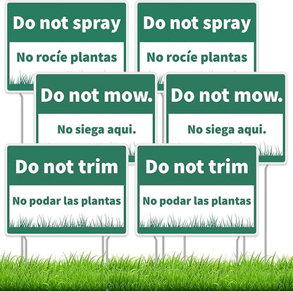 Suzile 6 Pcs Do Not Mow Do Not Spray Do Not Trim Yard Sign with Metal Stakes Bilingual Plant Signs 11.81 x 15.75 Inch Double Sided Corrugated Plastic Garden Markers for Lawn Garden Plants