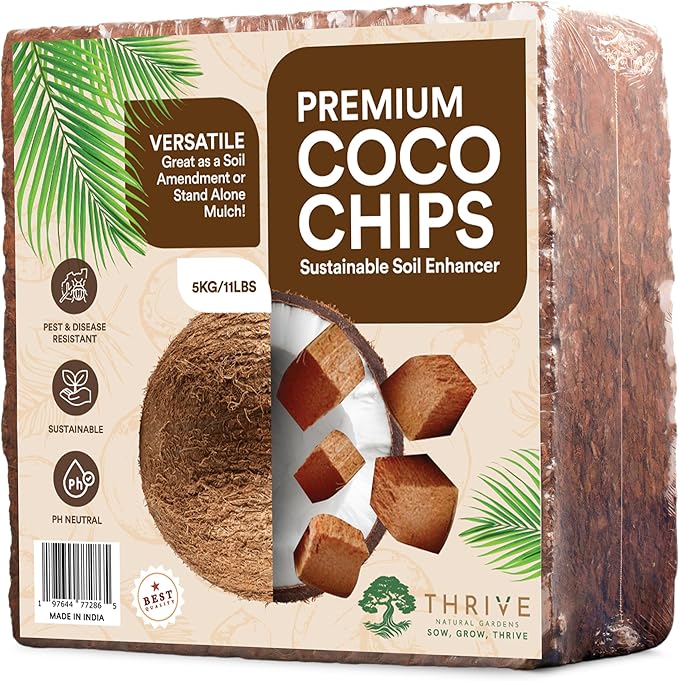 Coco Coir Chips Brick for Plants (11lb) – Washed, Compressed Coconut Husk Chips Expands to 50L / 1.8 cu ft for Orchids, Soil Mixes, Mulch & Reptile Bedding
