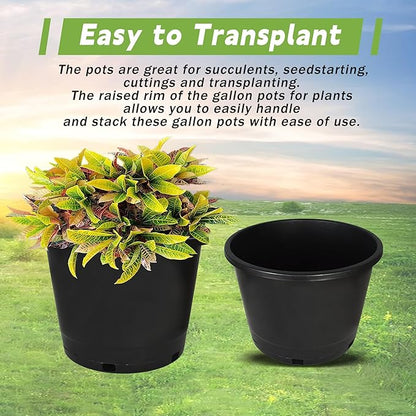 HOSTIC Short 5 Gallon Flexible Nursery Pots Gallon Pot with Drainage Holes Plastic Plant Container Suitable for Indoor Outdoor Vegetables Flowers Plants 10 PCS