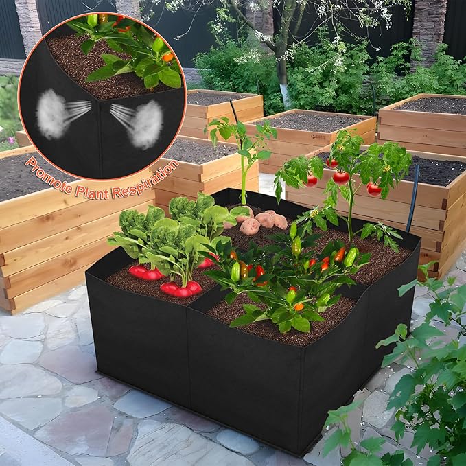 Cosmos Plant Grow Bag 4 Grids Raised Garden Beds Breathable Fabric Planters Vegetable Grow Beds Plant Growing Container Bag for Garden Lawn Outdoor Plant Growing, Black