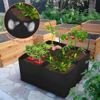 Cosmos Plant Grow Bag 4 Grids Raised Garden Beds Breathable Fabric Planters Vegetable Grow Beds Plant Growing Container Bag for Garden Lawn Outdoor Plant Growing, Black