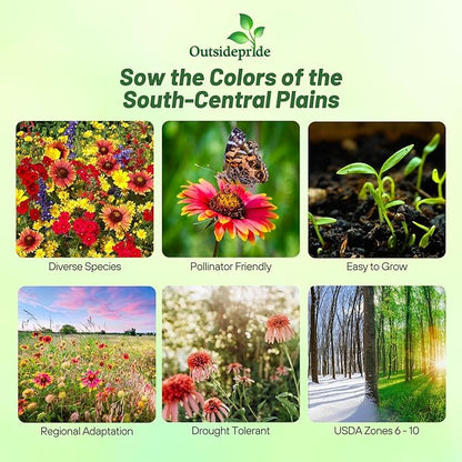 Outsidepride Texas & Oklahoma Wildflower Seed Mix - 5 lbs. Drought-Tolerant, Blend of Annual & Perennial Flower Seeds for Vibrant, Pollinator-Friendly Gardens, Thrives in Full Sun & Well-Drained Soil