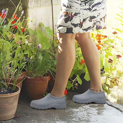 DKSUKO Waterproof Garden Shoe for Women Outdoor Slip-On Rain Boots Short Ankle Work Shoes and Garden Clogs with Comfort Insole