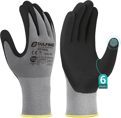 DULFINE Work Gloves for Men & Women,6 Pairs Pack,Touchscreen MicroFoam Nitrile,Ideal for General Purpose,Home Improvement