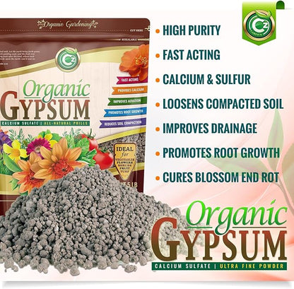 Gypsum Granules - Made in USA - Calcium Sulfate Dihydrate - Garden Soil Amendment Fertilizer for Lawns, Plants, Calcium & Sulfur Additive. Cures Blossom End Rot in Tomatoes & Peppers. OMRI Listed