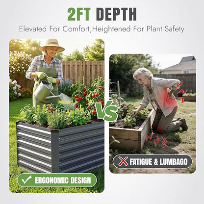 INNO STAGE 8x3x2ft Galvanized Raised Garden Bed, Raised Garden Bed Kit-Metal Planter Box Outdoor, Planting for Vegetables, Fruits, Herbs, Flowers, Grey
