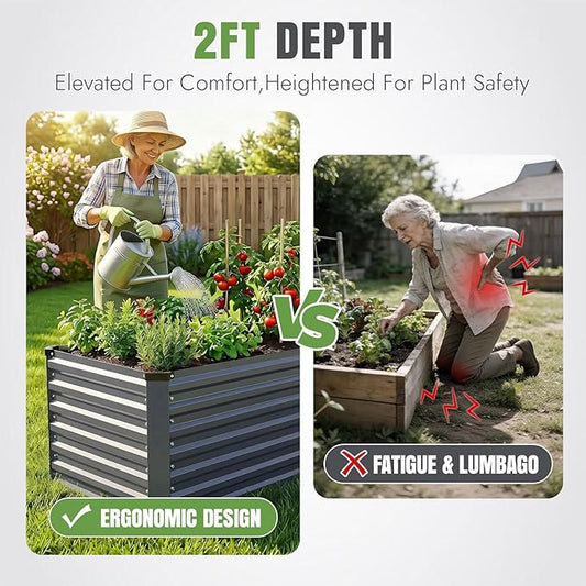 INNO STAGE 8x3x2ft Galvanized Raised Garden Bed, Raised Garden Bed Kit-Metal Planter Box Outdoor, Planting for Vegetables, Fruits, Herbs, Flowers, Grey