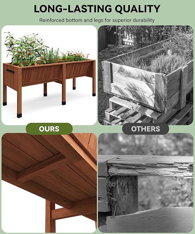 GarveeHome Hooks for 6X2X2.5 ft Raised Garden Bed, Wooden Raised Planter Box Outdoor for Growing Vegetables and Herbs, Depth 13.7 Inch，Planter Raised Beds-Acorn Brown