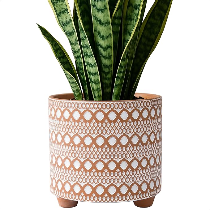 D'vine Dev 8 Inch Terracotta Planter Pot, Modern Design Ceramic Plants Pot with Drainage Hole, Desert Mirage, 33-953-B-1