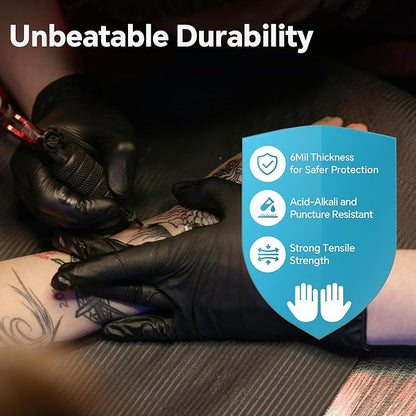 HEAVY DUTY 6 Mil Nitrile Black Gloves Disposable Latex Free Rubber Cooking Cleaning Food Prep Tattoo Gloves 1000PCs