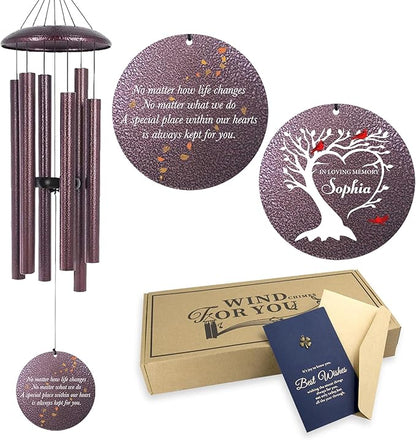 Personalized Cardinal Sympathy Wind Chimes, Deep Tone 30/36/45 inch Wind Chimes Sympathy Gifts for Loss of Loved One, in Loving Memory Windchimes for Loved Ones Lost, Garden Decor, Produced in USA