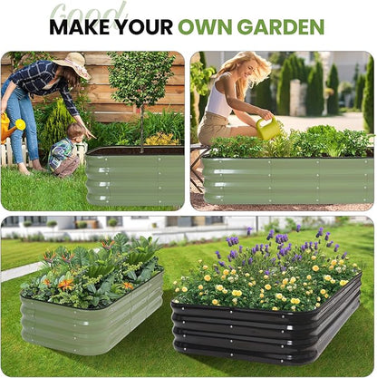 2Pcs 3-in-1 Adjustable Raised Garden Bed Kit | Galvanized Planter Boxes for Vegetables, Flowers | 12" Tall, Multiple Sizes (4x2x1ft, 3x3x1ft, 5x1x1ft) | Outdoor Metal Raised Bed for Gardening, , Green