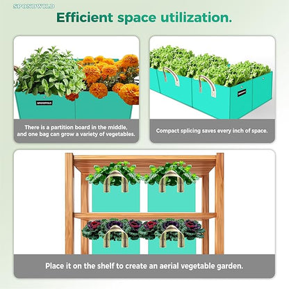 2 Pcs 8 Gallon Rectangle Grow Bags for Growing Vegetables, Reusable Plant Containers for Herbs, Flowers and Fruits, Green
