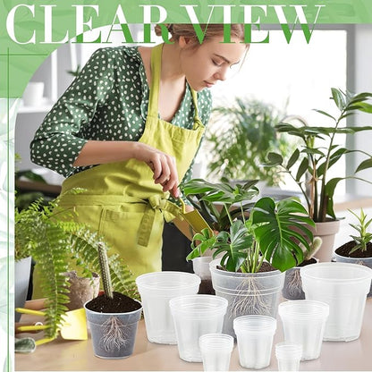 Vesici 24 Pcs 3/4/5/6/7/8/9/10 Inch Large Size Clear Nursery Pots Variety Pack Plant Pots with Drainage Holes Planters for Indoor Plants Flexible Transparent Plastic Plant Bottle Succulents