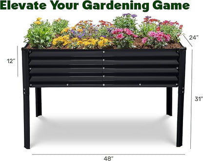 Galvanized Raised Garden Beds Outdoor with Legs // 48×24×31in Elevated Planter Box for Vegetables, Flowers (Black) // Large Metal Garden Bed for Backyard Patio Gardening