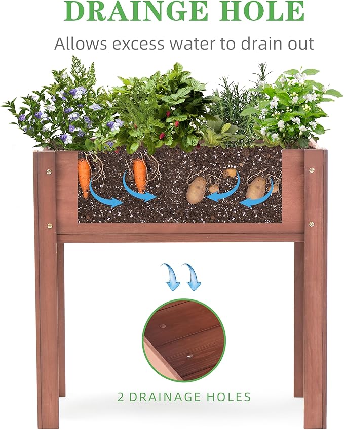 Raised Garden Bed with Legs (31x16x31''), Solid Wood Elevated Planter Box for Outdoor