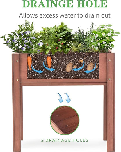 Raised Garden Bed with Legs (31x16x31''), Solid Wood Elevated Planter Box for Outdoor