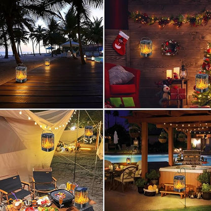Solar Lanterns Outdoor Waterproof, Flickering Flames Outdoor Solar Lights Hanging Lanterns Decoration Lighting for Table, Garden, Patio, Tree, Yard, Driveway (2 Pack)