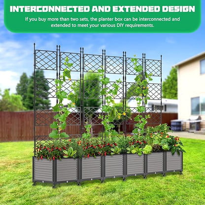 DoCred 63" H Raised Garden Bed Planter Box with Trellis, Floorstanding Vertical Horticulture Planter Box Tomato Cage with Wheels for Vine Climbing Plants, Flowers, Herbs