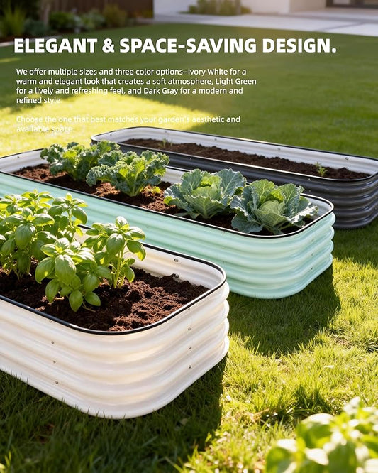 DaisyVibe Raised Garden Bed Kit, Planter Raised Garden Boxes Outdoor, Oval Large Metal Raised Garden Beds for Vegetables Flowers (White, 5ftx2ftx1ft)