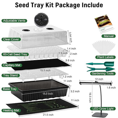 60-Cell Self-Watering Seed Starter Kit with Grow Light and Heat Mat, Seedling Tray with Humidity Dome, Indoor Plant Germination Tray for Beginners - Grow Tomatoes, Peppers, Herbs & Flowers