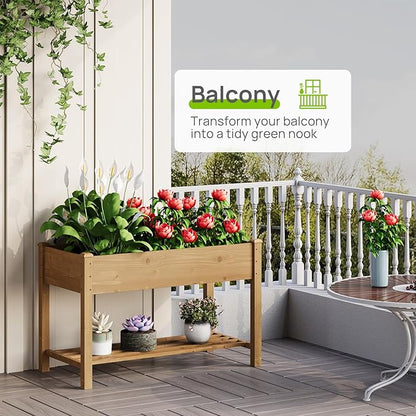 Raised Garden Bed with Legs Wood Elevated Planter Box Gardening Outdoor Planter Box Patio Kit Planting Bed for Vegetables Flowers Herbs Outdoor for Patio Balcony Backyard 48x24x30.7in (Brown, M)