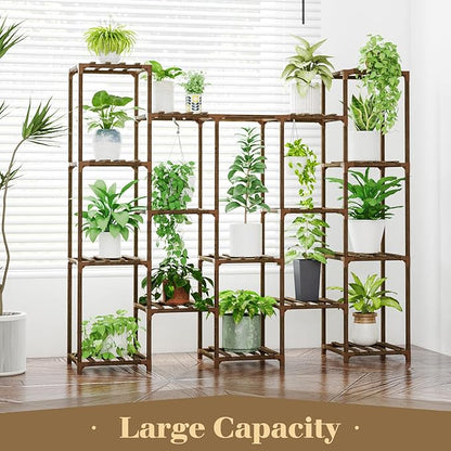 Bamworld Large Hanging Plant Stand Indoor Tall Plant Shelf Outdoor 14 Pots Large Plant Rack for Living Room Patio, Balcony and Garden