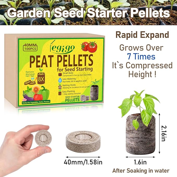 Legigo 100 Pcs 40mm Seed Starter Peat Pellets Pods for Seedlings- Compressed Seed Starting Pellets Seed Starter Pods Plugs Soil Peat Pods for Starting Seeds, Garden Planting Herb Flower Vegetables