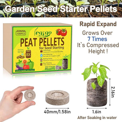 Legigo 100 Pcs 40mm Seed Starter Peat Pellets Pods for Seedlings- Compressed Seed Starting Pellets Seed Starter Pods Plugs Soil Peat Pods for Starting Seeds, Garden Planting Herb Flower Vegetables