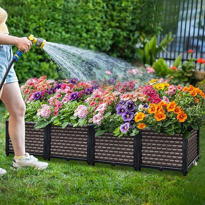 Large Planters for Outdoor Plants 14" Tall Planter Box, Raised Beds for Gardening Self Watering, Elevated Planter Box with Legs, Rectangular Garden Planters for Outdoor Plants Flowers, 62.9"L x 15.7"W