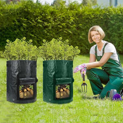 2Pack 10 Gallon Grow Bags with Window to Harvest - Potato Grow Bags with Flap and Handles - Thickened Fabric Pots - Large - Tomato Vegetables Grow Bags with Harvest Window