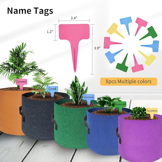 HAOWIN 400G Thickest 5-Pack 10 Gallon Grow Bags, Thickest Fabric Pots, Colorful Plant Grow Bags, Plant Labels Included Potato Growing Bags