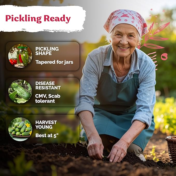 KVITER 50 National Pickling Cucumber Seeds for Planting (Cucumis sativus) - Heirloom Pickling Cucumbers Seed Packets, Non GMO Cucumber Organic - Vegetable Seeds for Home Garden & Containers