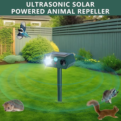 2Pack 2026 Ultrasonic Animal Repellent Outdoor Deer Repellent Devices Solar Animal Repeller Motion Activated Deterrent to Scare Cat Squirrel Rabbit Raccoon Skunk with LED Flash Lights for Yard Lawn
