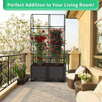 DoCred Raised Garden Bed Planter Box with Trellis for Climbing Vegetables Plants, Tomatoes Planters Outdoor Tomato Cage with Wheels, Indoor Outdoor Use
