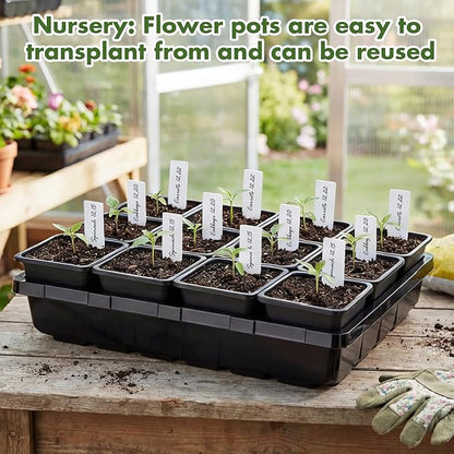 Nuenen Seed Starter Tray 10 Pcs, 3.5 Inch Square Nursery Pots 120 Pcs, Seed Starting Pot with Drainage, Seedling Trays, Microgreenings Plant Propagation Germination Tray, 10 Set