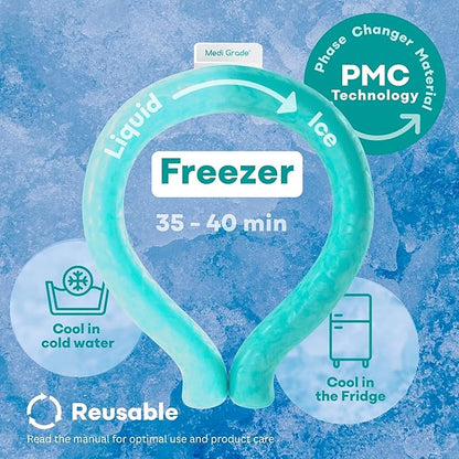 Medi Grade Neck Cooling Tube - Reusable, Instant Cooling Neck Ring - Mess-Free, Lightweight & Portable Ice Ring - No Power Needed - for Summer Heat Relief - 2 x Medium - 5.6” x 6.7”
