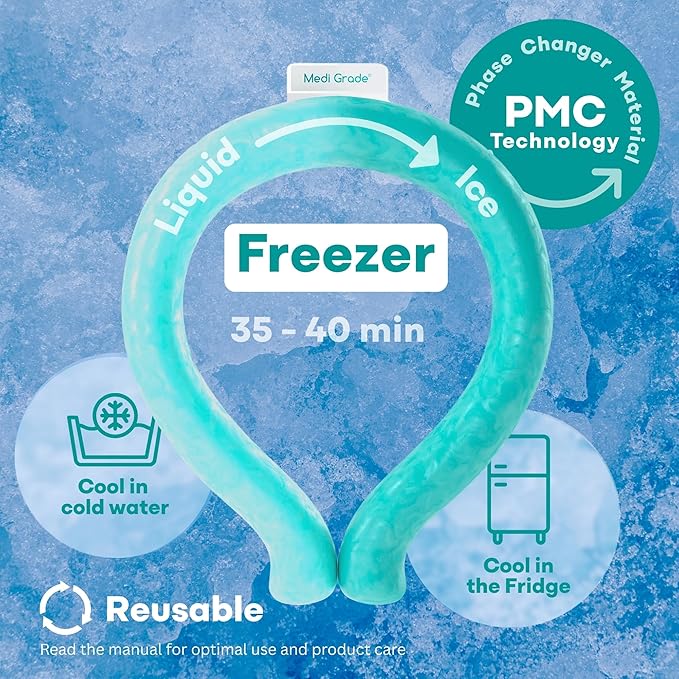 Medi Grade Neck Cooling Tube - Reusable, Instant Cooling Neck Ring - Mess-Free, Lightweight & Portable Ice Ring for Neck - No Power Needed - for Summer Heat Relief - 1 x Large - 6.1” x 7.3”