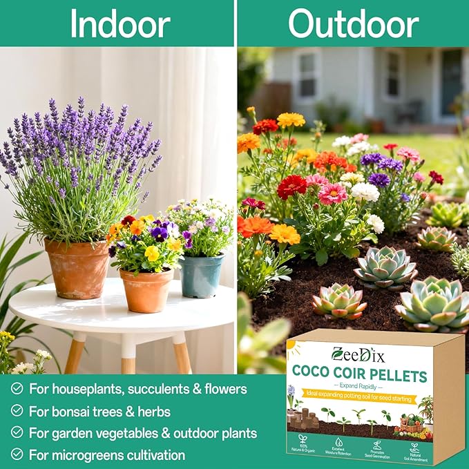 ZeeDix 200 Pcs (50mm) Compressed Coco Coir Fiber Potting Soil- Organic Coco Coir Pellet Fiber Soil for Planting Bonsai, Herbs, Plants, Flowers and Vegetables