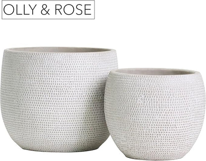 Olly & Rose Barcelona Ceramic Plant Pot Set 2 - White Flower Pots - Indoor & Outdoor Planters (White)