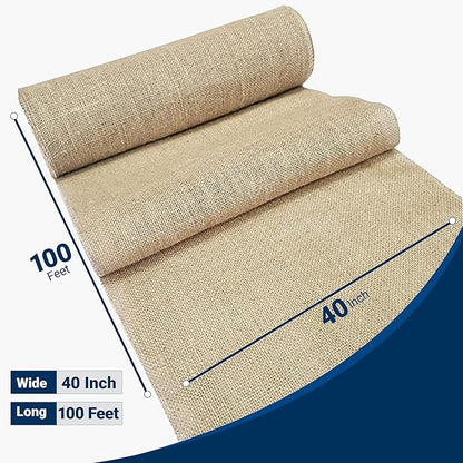 Natural Burlap Fabric Roll - Garden Plant Cover, Jute Material, 40" x100ft, for Rustic Decor, Gardening, Weed Barrier, Plant Wrapping (5 x 5 Weave)