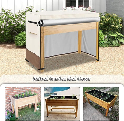 Outdoor Raised Garden Bed Winter Cover with Split Zipper,Waterproof Heavy Duty Cover for 48 x 24 x 30 inch Elevated Wood Planter Box Stand(Beige,Covers only)