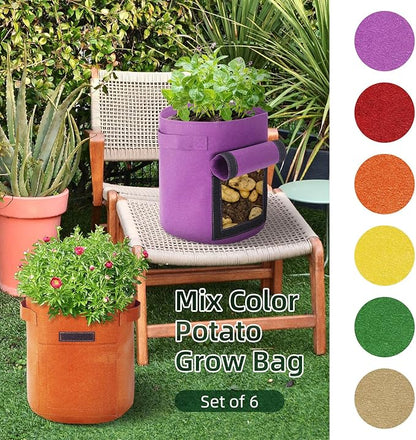 6 Pack 5 Gallon Potato Grow Bags with Flap, Potato Growing Bags Garden Planting Bag with Handle, Nonwoven Fabric Vegetables Growing Pots for Tomato Carrot Onion (5 Gallon)