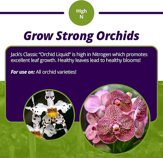 Jack's Classic 7-5-6 Orchid Liquid Concentrated Fertilizer with Micronutrients for Vegetative Growth and Prolific Blooming, 8 fl oz